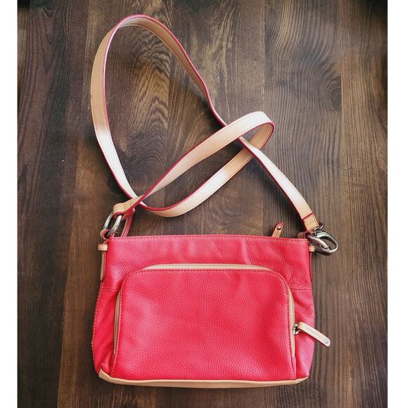 Tignanello Genuine Leather Coral Salmon Pink Tan Handbag Purse - Picture 2 of 6